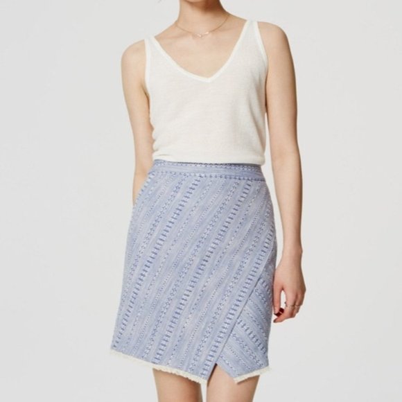 LOFT Dresses & Skirts - LOFT Striped Tweed Cotton Wrap Fringe Skirt
